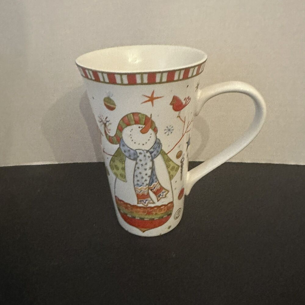 222 Fifth Fine China Mug “Snowman” Hot Cocoa Snowy Days Playing Festive Fun